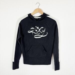 Vintage Y2K Roxy knit hoodie pullover late 1990's / early 2000's black white